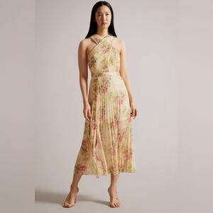 NWT Ted Baker Amerah Cross Front Pleated Midi Dress